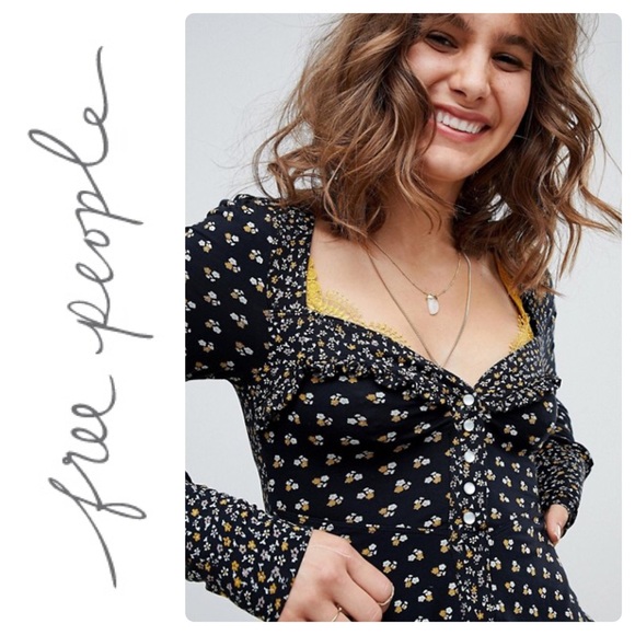 NEW FREE PEOPLE KISSIN KATE FLORAL TOP BLACK COMBO - Picture 4 of 8